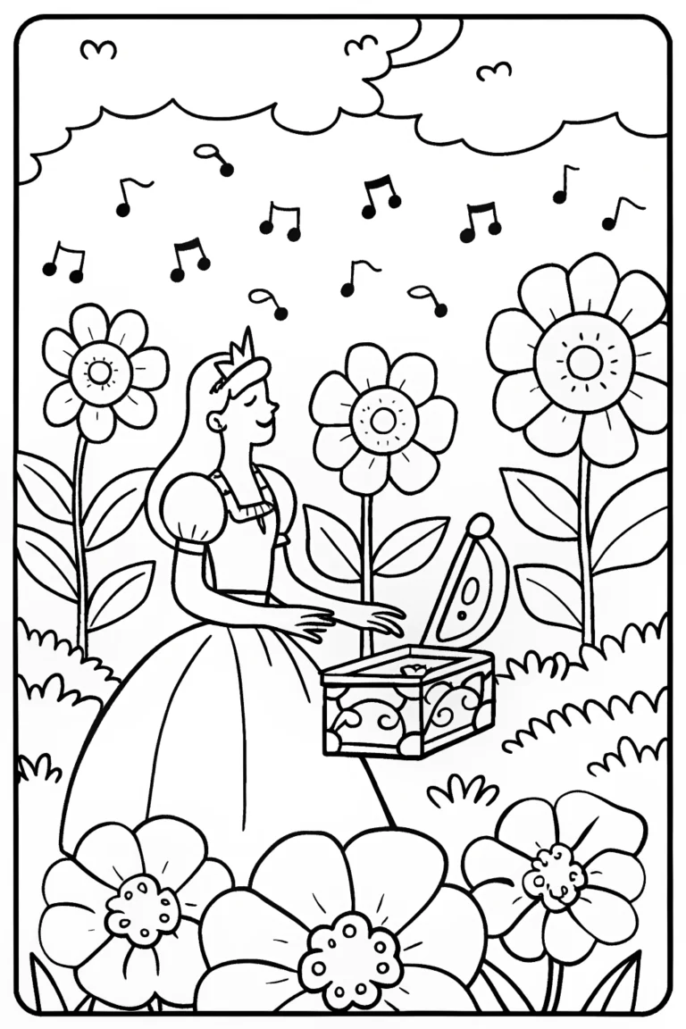 The Princess and the Magical Music Box Coloring Page coloring pages