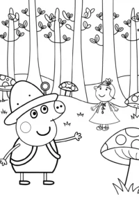 A coloring page of Peppa Pig’s Adventure in the Enchanted Forest