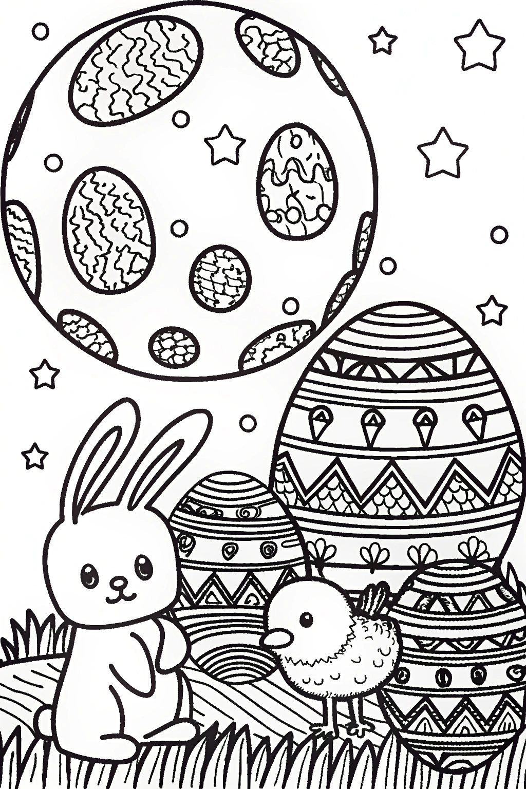 Easter Egg Hunt on the Moon Coloring Page