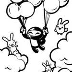 Ninja Balloon Adventure Coloring Page