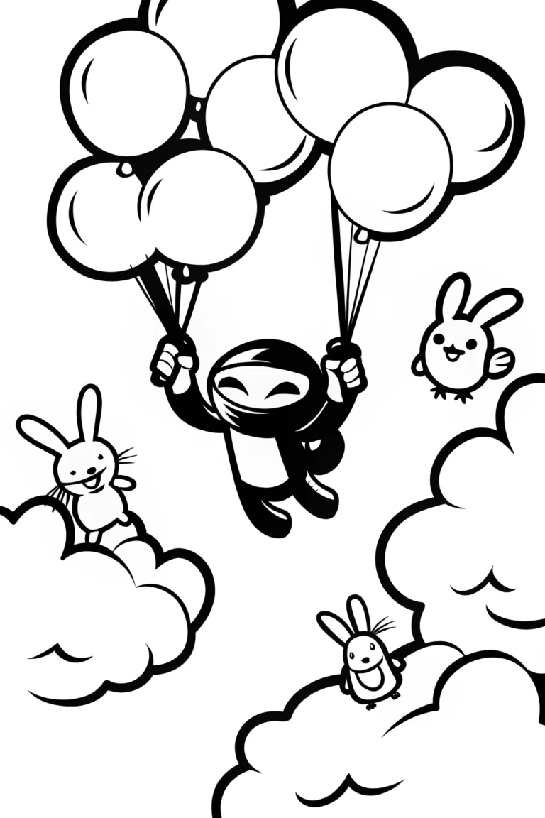 Ninja Balloon Adventure Coloring Page coloring pages
