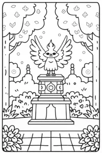A coloring page of Guardians of the Elemental Shrine Coloring Page