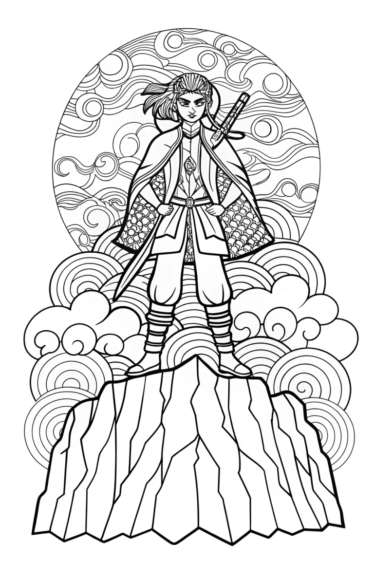 Demon Slayer and Elemental Spirits Coloring Page coloring pages