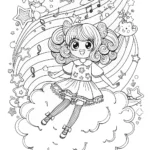 Cheerful Anime Girl Dreaming on a Cloud Coloring Page