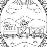 Huggy Wuggy’s Magical Toy Train Adventure Coloring Page