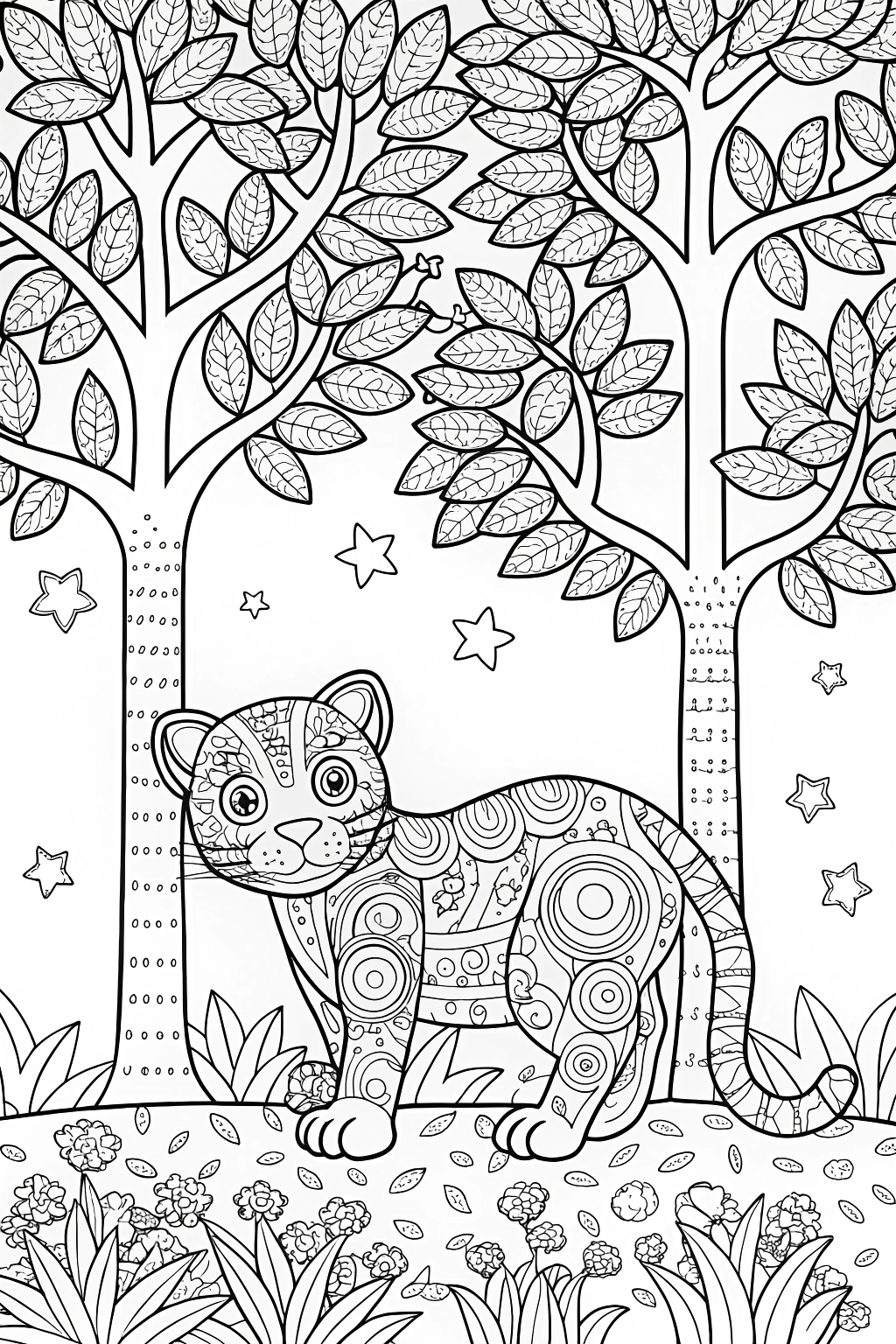 The Enchanted Panther and the Wish Trees Coloring Page