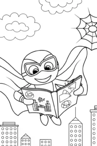 A coloring page of Superhero Spider’s Comic Book Adventure Coloring Page