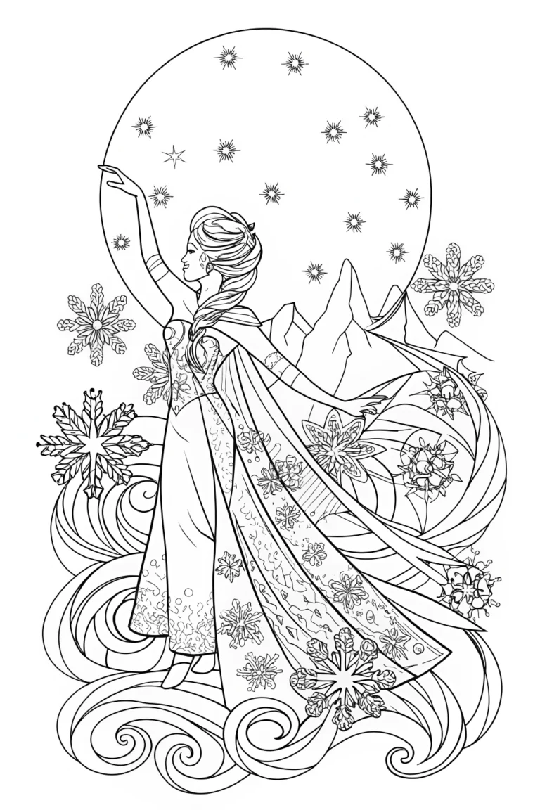 Elsa’s Celestial Ice Dance Coloring Page coloring pages