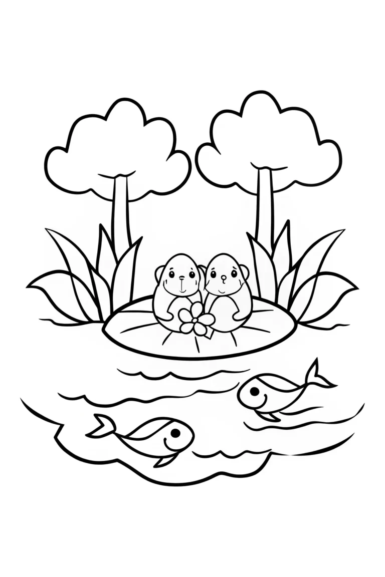 Otters Sharing a Cozy Moment Coloring Page coloring pages