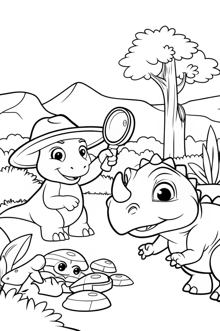 Dino Explorers on a Fossil Quest Coloring Page coloring pages