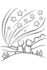 A coloring page of Whimsical Star Gazers Coloring Page