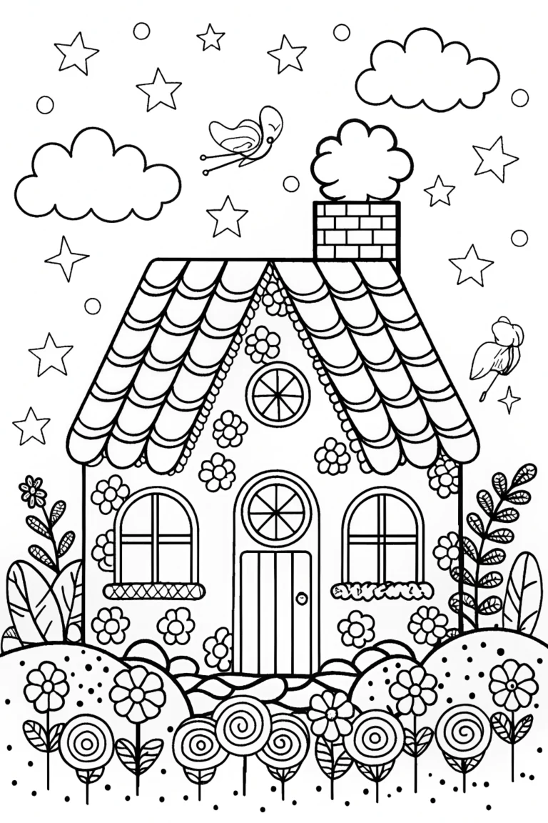 Gingerbread House in the Enchanted Garden Coloring Page coloring pages