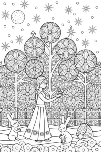 A coloring page of Elsa’s Enchanted Ice Lantern Festival Coloring Page
