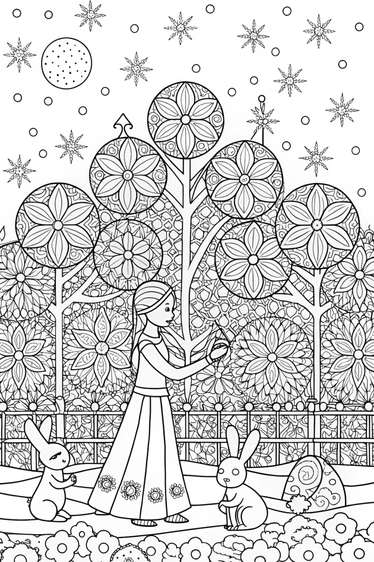 Elsa’s Enchanted Ice Lantern Festival Coloring Page coloring pages