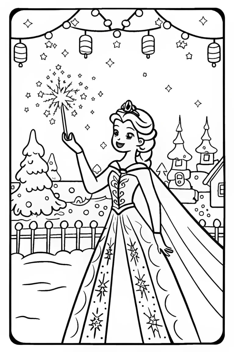 Elsa’s Enchanted Ice Festival Coloring Page coloring pages