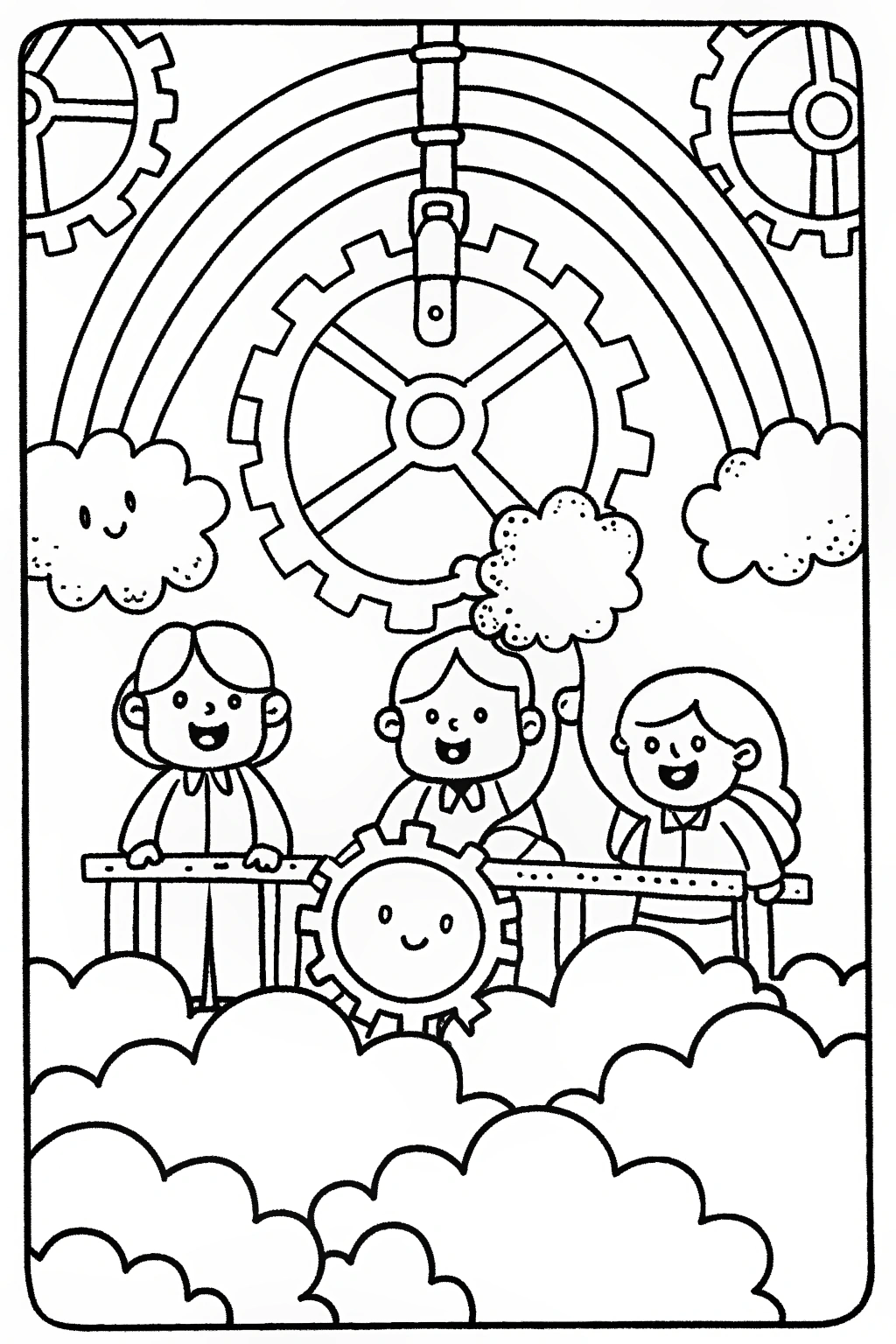 Rainbow High Students in a Cloud Factory Coloring Page