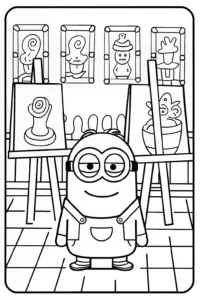 A coloring page of Minion’s Art Gallery Adventure Coloring Page