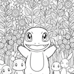 Charmander’s Garden Adventure Coloring Page