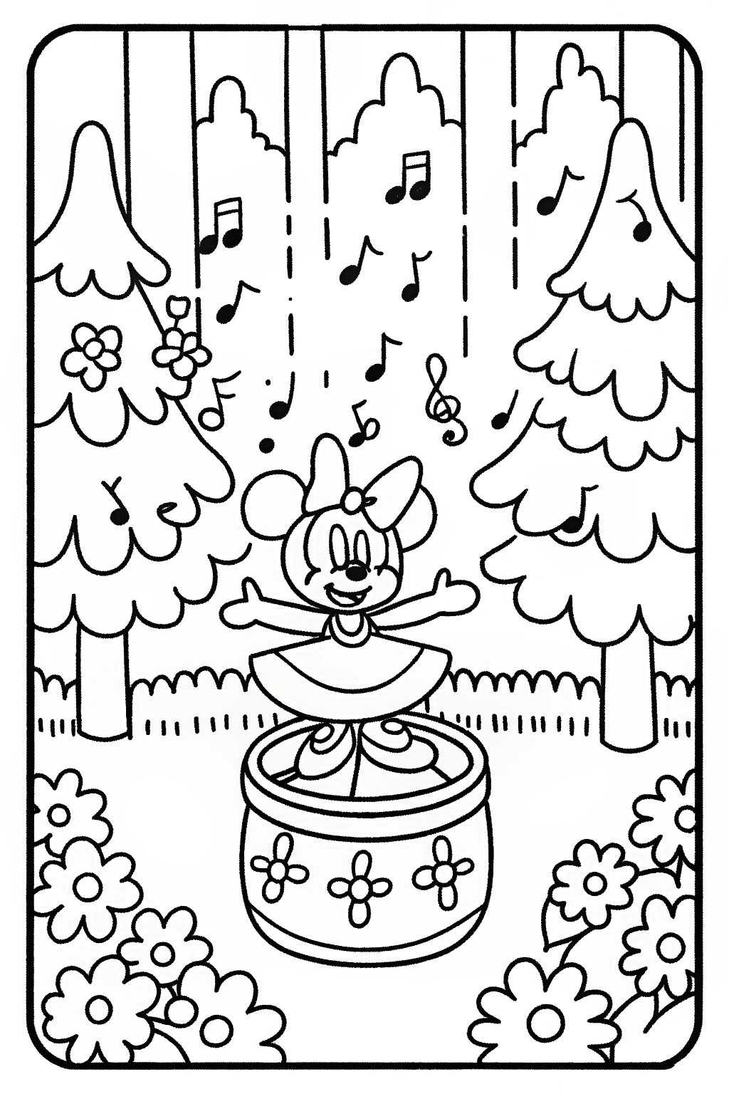 Minnie Mouse’s Magical Music Box Adventure Coloring Page