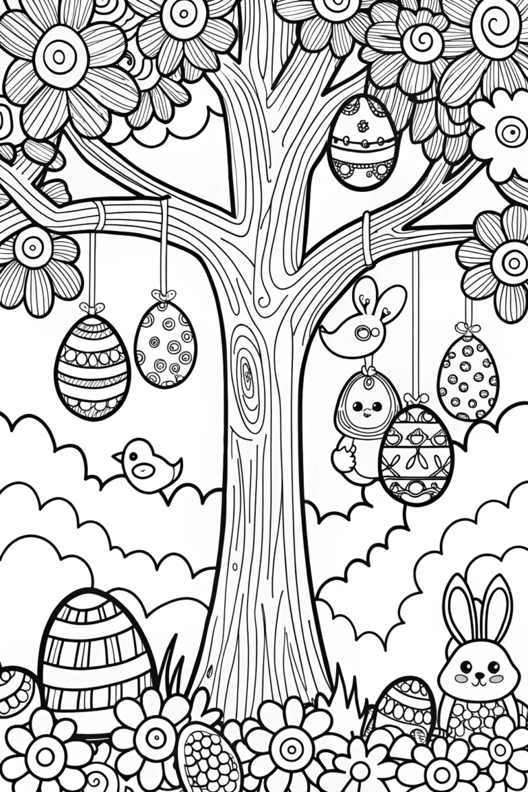 Easter Egg Wish Tree Coloring Page coloring pages