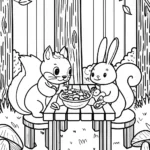 Squirrel and Rabbit Fall Feast Coloring Page