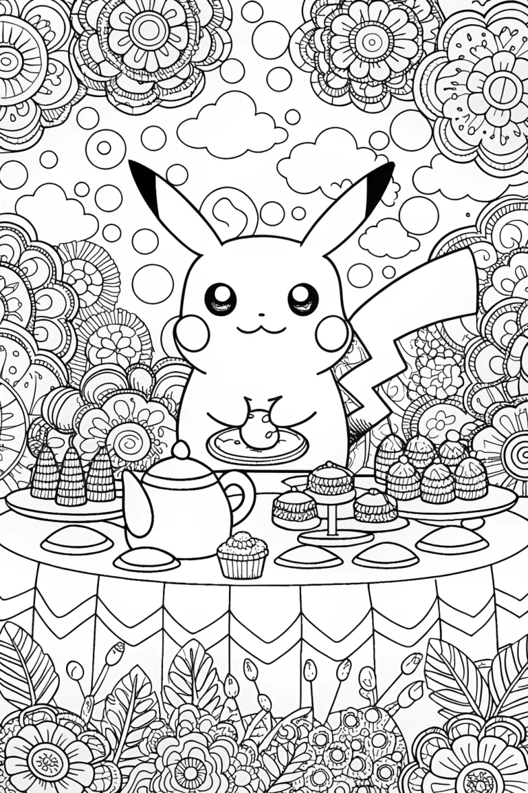 Pikachu’s Enchanted Garden Feast Coloring Page coloring pages