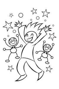 A coloring page of Goku’s Galactic Dance Party Coloring Page
