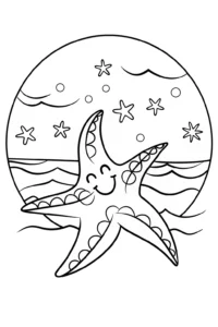 A coloring page of Celestial Starfish Dance Coloring Page