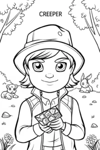 A coloring page of Creeper’s Treasure Hunt Coloring Page