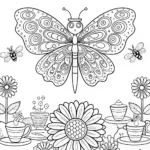 Butterfly Tea Garden Coloring Page