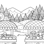Mushroom Market Day Coloring Page
