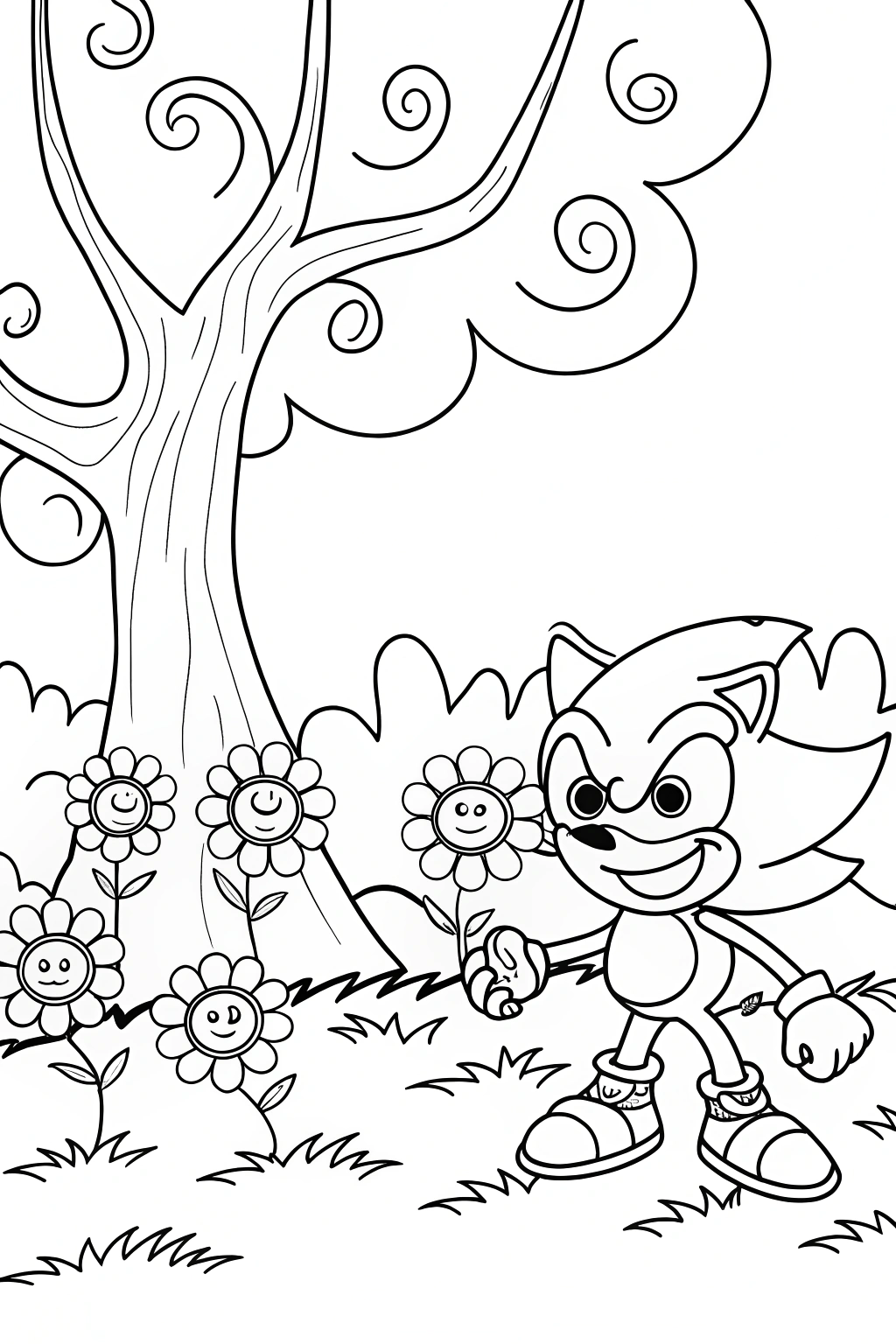 Super Sonic&#8217;s Whimsical Garden Coloring Page