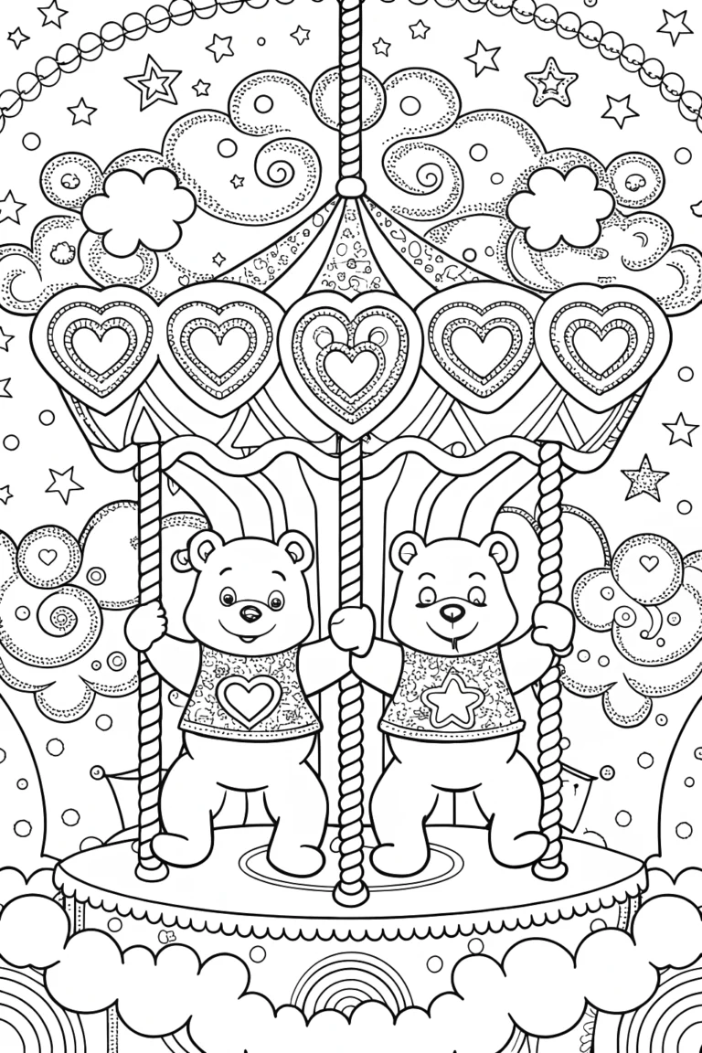 Care Bears on a Cloudy Carousel Coloring Page coloring pages