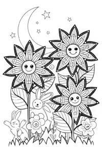 A coloring page of Celestial Star Garden Coloring Page