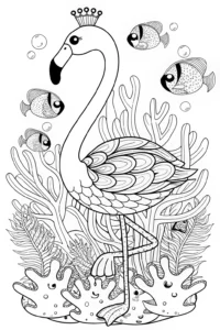 A coloring page of Flamingo Adventures Underwater Coloring Page