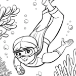 Ninja Underwater Adventure Coloring Page