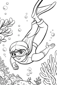A coloring page of Ninja Underwater Adventure Coloring Page
