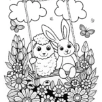 Fluffy Friends on a Swing Coloring Page