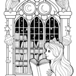 The Princess of the Enchanted Library Coloring Page