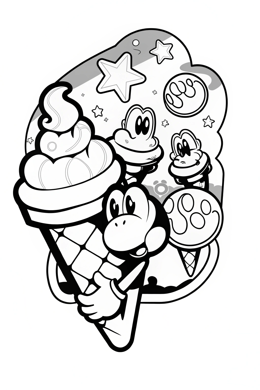 Yoshi’s Galactic Ice Cream Constellation Quest Coloring Page