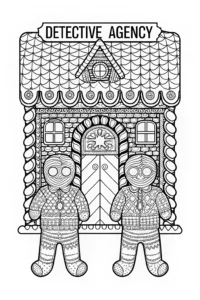 A coloring page of Gingerbread House Detective Agency Coloring Page