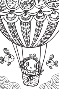 A coloring page of Axolotl’s Dreamy Balloon Ride Coloring Page