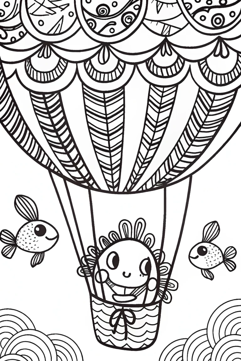Axolotl’s Dreamy Balloon Ride Coloring Page coloring pages