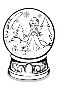 A coloring page of Elsa’s Enchanted Snow Globe Adventure Coloring Page