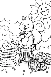A coloring page of Cheerful Squirrel Cocoa Coloring Page