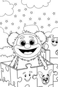 A coloring page of Huggy Wuggy’s Puzzle Adventure Coloring Page