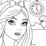 Alice and the Curious Timekeeper Coloring Page