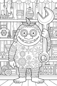 A coloring page of Monster in the Magical Workshop Coloring Page