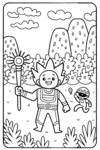 A coloring page of Goku’s Galactic Relay Race Coloring Page
