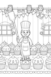 A coloring page of JJ’s Magical Bakery Adventure Coloring Page